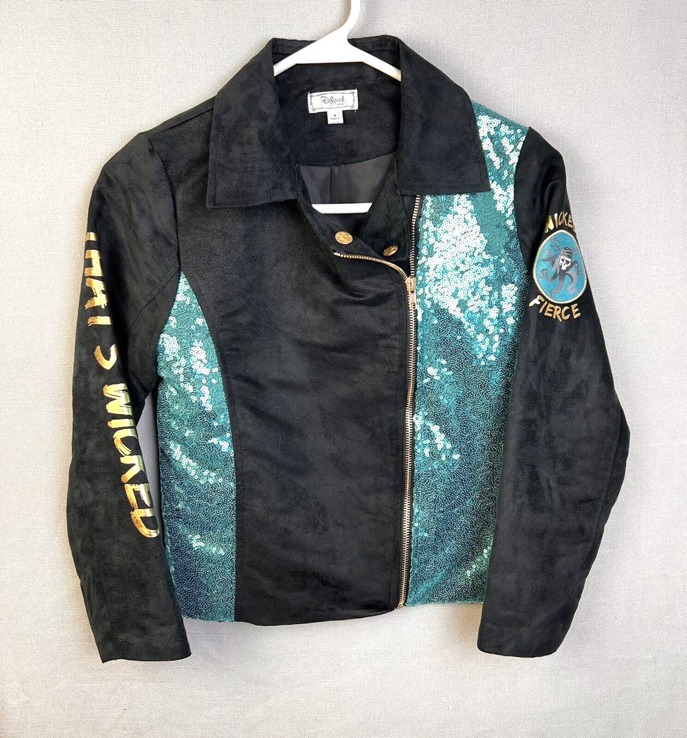Disney Decendants Wickedly Fierce Jacket Black Blue Sequin Girls Medium Moto